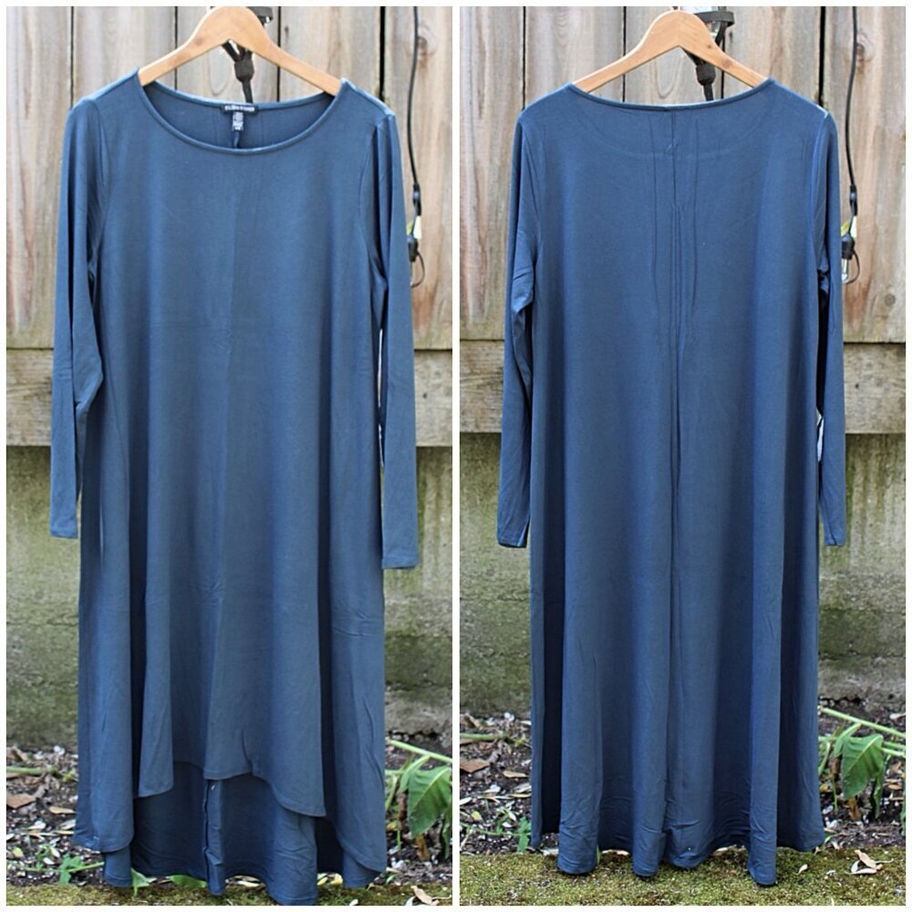 Eileen Fisher - Bateau Neck Maxi Dress in Viscose Jersey, Storm Blue, Large